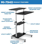 Mount-It! Rolling Desk Adjustable Height up to 54.7", Portable Standing Desk for Laptop or Podium Stand with Wheels, Mobile Roller Presentation Cart, Computer Work Station 27.5" Wide, Locking Wheels