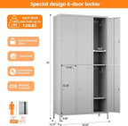 Aobabo Metal Locker for Employees, 6 Doors Metal Locker Cabinet with Lock, Industrial Storage with 18 Hooks, Storage for Office, Gym, Dormitory, Assembly Required, Light Grey