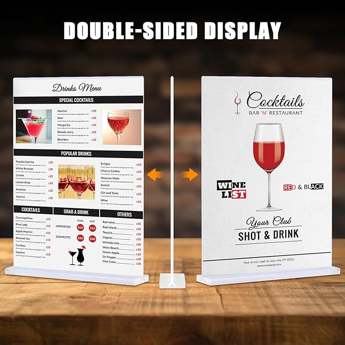 6pack Acrylic Sign Holder 8.5 X 11, Vertical T Shape Clear Plastic Menu Holder, Unbreakable Table Sign for Restaurant, Office, School, Store and Home Use