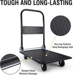 Olympia Tools Foldable Push Cart Dolly - 330 Lb. Capacity Heavy Duty Platform Truck with 360° Swivel Wheels (Olive Green/Blue)