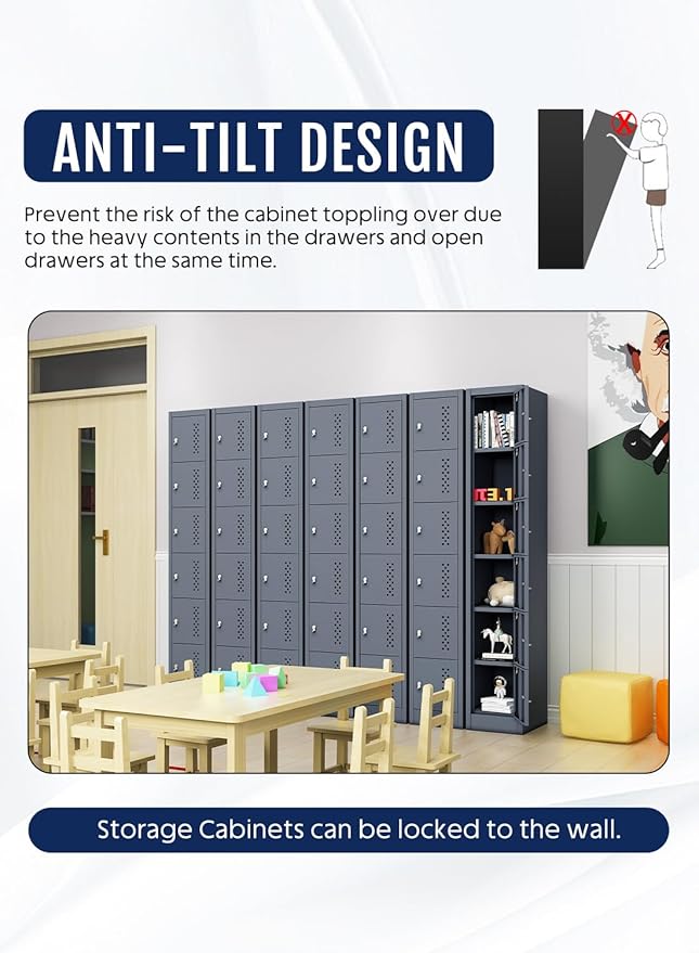 Metal Locker Storage Cabinet with 6 Doors, 71'' Tall Lockable Lockers Storage Cabinet, Employee Lockers with Doors for Utility Closet, Office, School, Gym, School
