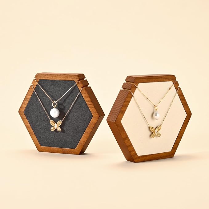 Solid Wood Hexagon Necklace Holder Stand Retail Hanging Jewelry Necklace Stand Display for Vendors(Beige)