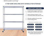 60"x18"x72" Prime Heavy Duty Chrome 4-Tier Wire Shelving NSF 3200 LBS MAX Capacity Storage Rack for Commercial, Hospital, School, Garage, and Kitchen Uses (with Wheels)