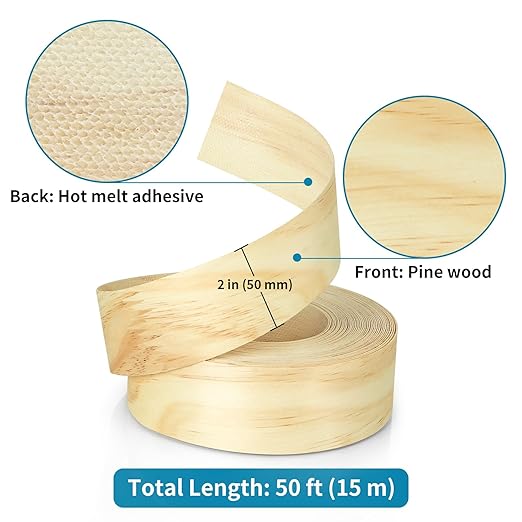 Skelang Pine Edge Banding, 2" X 50' Wood Strip Preglued, Iron on Veneer Edging Tape for Shelves, Cabinets, Coffee Table