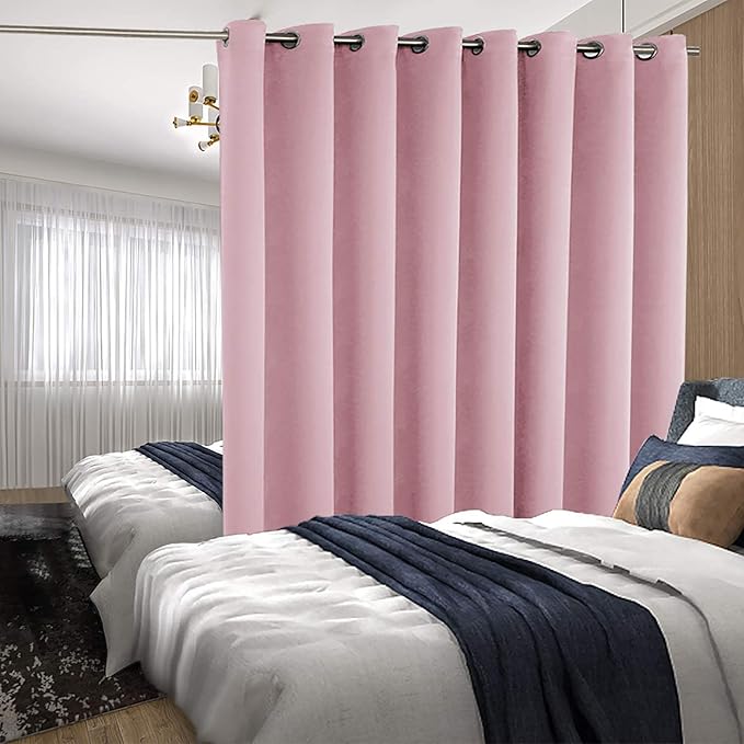 BGment Fashion Sliding Door Curtain 180 X 96 Inches, Wide Thermal Blackout Curtains Room Darkening Room Divider Window Curtain, 1 Panel, Pink, 96 Length X Wide 180