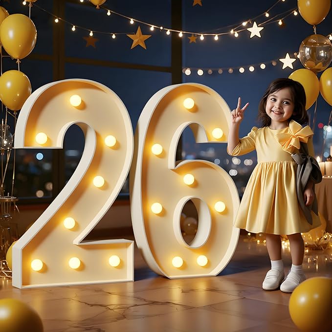Marquee Numbers 3 Feet Tall Large Light Up Numbers 26th Birthday Decorations Big Yellow Light Outdoor Anniversary Decorations Balloon Arch Kit Party Backdrop 26