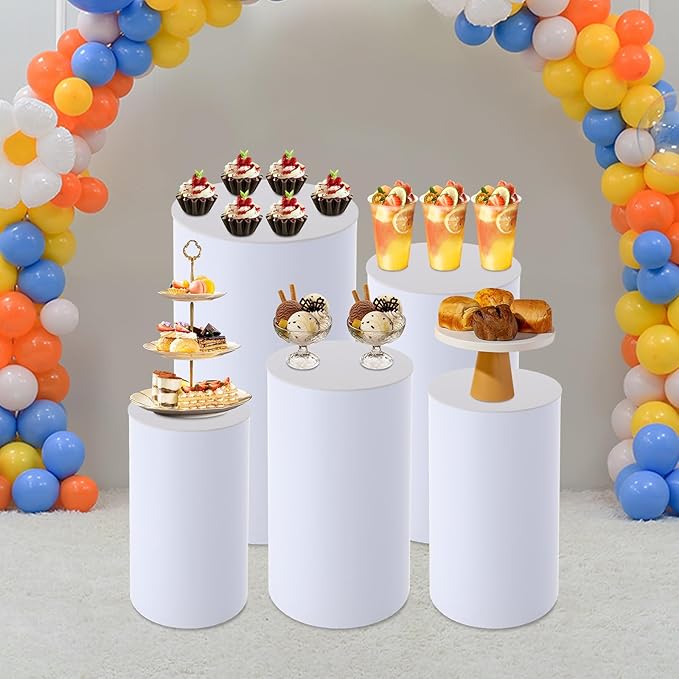 Cake Pedestal Stands for Party 5PCS Dessert Table Display Plinth Pillars White Round Cylinder Pedestal Stands for Wedding Sculpture Display Column Decoration Cube (5PCS-Cylinder-White)
