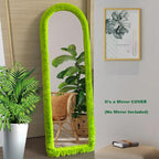 Fluffy Mirror Cover - 64"x21" Full Length Stretch Universal Ultra Soft Non-Slip Cover Warm Home Decor for Bedroom Cloakroom, Gift for Girls