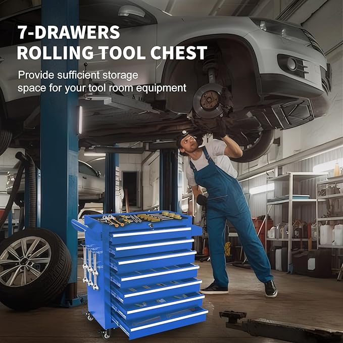 7-Drawer Tool Chest with Wheels & Drawers, Toolbox Organizer Storage for Garage, Suitable for Moving/Gift/Daily Use(Blue)