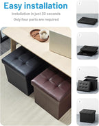 Storage Ottoman Foot Rest Stool, Small Leather Storage Ottomans Bench, Folding Foot Stool with Handles Lid, Foot Rest Under Desk for Living Room Bedroom, 17x13x13 in, Black