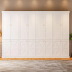 70.8" Tall Farmhouse Kitchen Pantry Cabinet with Doors, Modular Storage Cabinet with 4-Tier Adjustable Shelves, White, Wooden Hutch for Kitchen, Living Room, Set of 4