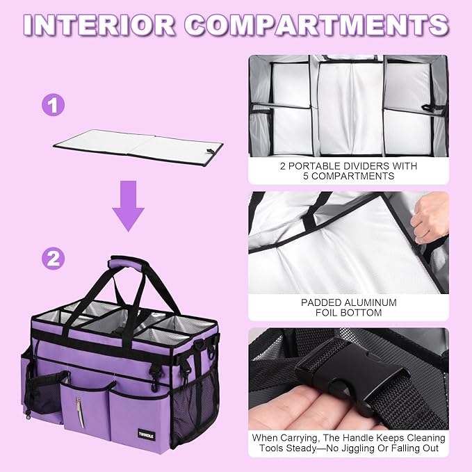 Extra-Large Cleaning Caddy Bag With Detachable Divider,Cleaning Caddy For Cleaning Supplies Cleaning Supply Caddy With Adjustable Shoulder Strap & Waist Belt For Cleaners