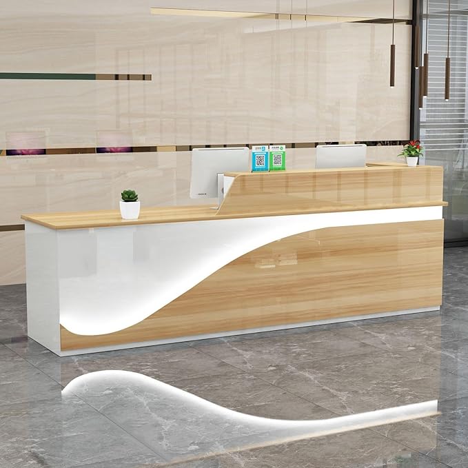 Reception Desk, Checkout Counter, Reception Counter Desk, eception Counter Desk with Adjustable Shelf & Lockable Drawers, for Clothing Store, Company Front Desk, Coffee Shop