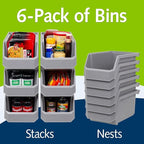 ReadySpace Plastic Containers for Organizing and Storage Bins for Closet, Kitchen, Office, Garage or Pantry Organization, Stackable Bins, Large (14.8" x 8" x 7"), 6-Pack, Blue