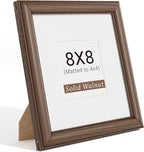 Natural Walnut 8x8 Picture Frames Mat to 4x4 Picture Display,Original Wood Handcrafted Photo Frame,Wooden Frame 8x8 with Tempered Glass Graduation Family Wedding Pictures Tabletop & Wall Decor