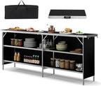 COSTWAY 81" Folding Picnic Table, Portable Bar Table with Carry Bag, Lightweight Aluminum Food Prep Station with 2 Shelves, Quick Set-up, BBQ, Party, Backyard, Black