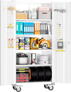 INTERGREAT Metal Storage Cabinet with Wheels, 72" Locking Storage Cabinets with Door and 4 Shelves, Tool Storage Locker on Casters for Home Office, White