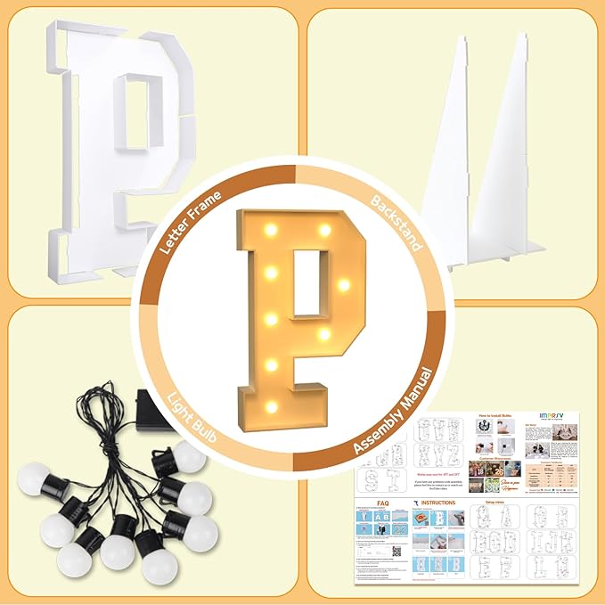 imprsv Marquee Light Up Letters, 3FT Marquee Letters for Birthday Baby Shower Wedding Decorations Light Up Letters for Engagement Party Decor, Large Marquee Letters for Party Decorations, Letter P