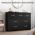 LINSY HOME 7 Drawers Dresser for Bedroom, Wood Bedroom Dressers Modern Drawer Chest, 7 Chest of Drawer, Tall Dresser for Closet, Dressers Organizer for Living Room, Closet, Hallway