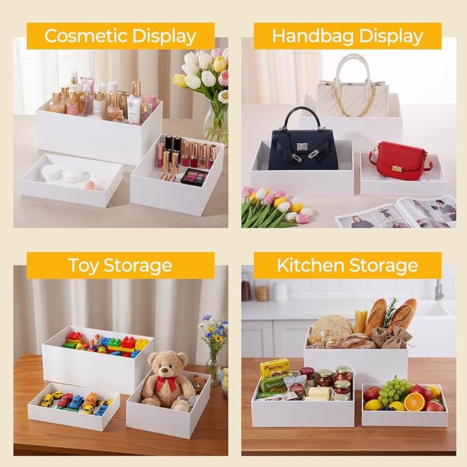 6 Pack Extra Large Acrylic Buffet Risers - 14”, 12”, 10” White Display Stands with Hollow Bottoms, Cube Riser Boxes Nesting for Dessert Food Catering Buffet Display Party Supplies