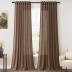 Extra Long Curtains 2 Panels 102 Inches Long for Dinning Room Caramel Brown Back Tab Rod Pocket Light Filtering Semi Sheer Drapes Cotton Linen Textured Window Curtain 102 Inch Length for Bedroom