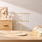 Gold Jewelry Holder Stand with Ceramic Tray: Small Hanging Necklace Organizer Tree for Earrings, Bracelets, Rings – Jewelry Display Hanger for Women & Girls, White