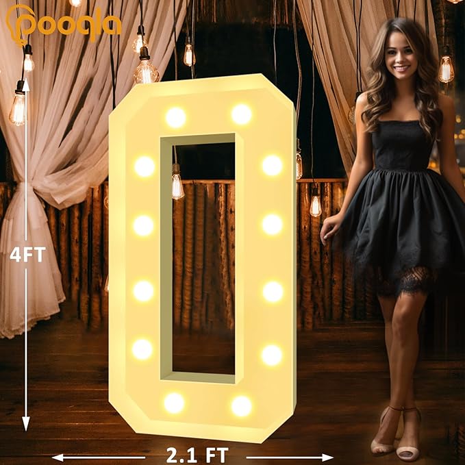 Pooqla 4 FT Light Up Marquee Letters, Giant Mosaic Letter Cool White and Warm White LED, Large Lighted Alphabet Lights for Balloons Birthday Party Anniversary Wedding Decorations, Letter O