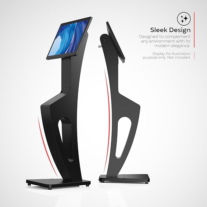 CTA Sleek Floor Stand Kiosk for Monitors – Sleek Floor Kiosk Stand with Printer Slot for Monitors 15" to 32" up to 60lbs - for Check-in Stations & POS Stations & More - Black (ADD-LDSLEEK)