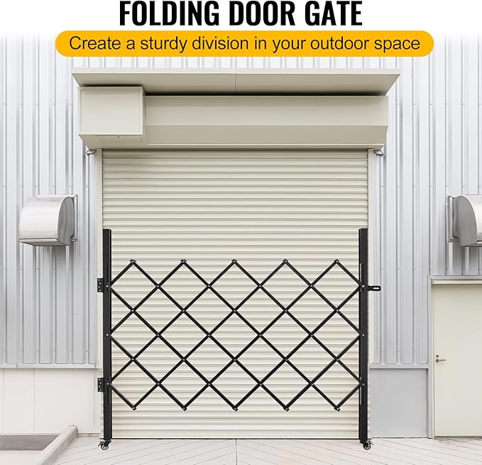 Folding Security Gate 35.83''W X 48.03''H Steel Scissor Door Gate Barricade Gate Expandable Security Gate Flexible Accordion Security Gate with 360° Wheels&Padlock