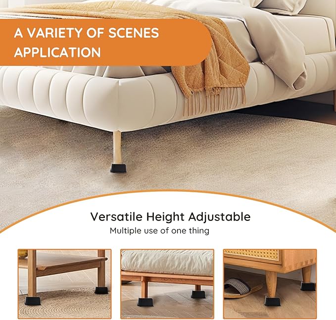 Bed Risers, Oversized Furniture Risers, 2 inch Raise Blocks for Bed Couch Desk Sofa Table Lifts, Furniture Legs Lifters Support up to 6000 Lbs (Black, 8 Pack Set)