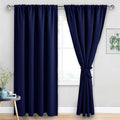 JIUZHEN Blackout Curtains for Bedroom - Thermal Insulated Room Darkening Rod Pocket Curtains for Living Room, Set of 2 Panels with Tiebacks, 70 x 96 Inch Length, Navy Blue