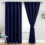 JIUZHEN Blackout Curtains for Bedroom - 60 Inch Extra Wide Thermal Insulated Room Darkening Privacy Soundproof Curtains for Living Room, Set of 2 Panels with Tiebacks, 60 x 84 inches, Navy Blue