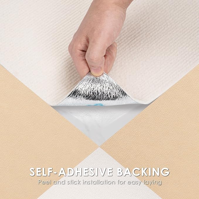 Carpet Tile 30 Pack 12” X 12” Self Adhesive Carpet Floor Tiles Anti-Slip Squares Peel and Stick Floor Tile DIY Installation for Bedroom (Beige-White)