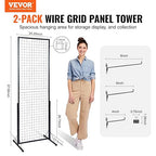 VEVOR 2 x 5.6 in Grid Wall Panels, 2 Packs Wire Gridwall Display Racks Tower with T-Base, Floorstanding Double Side Gridwall Panels, Retail Display with Extra Clips and Hooks for Art Craft Shows
