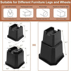 shouwuhho Bed Risers 8 inch, Furniture Risers Elevation in Heights 8 Inch Heavy Duty, Bed Lift Risers for Caster Wheels or Posts of Bed Table Couch, Support up to 6000 lbs, Black, 4 Pack