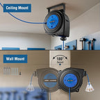 SURAIELEC 50FT Retractable Extension Cord Reel, 14AWG/3C SJTOW Heavy Duty Power Cord with Lighted Triple Tap, 13A Circuit Breaker, Ceiling/Wall Mount for Garage, Shop, Workshop, ETL Listed, Blue