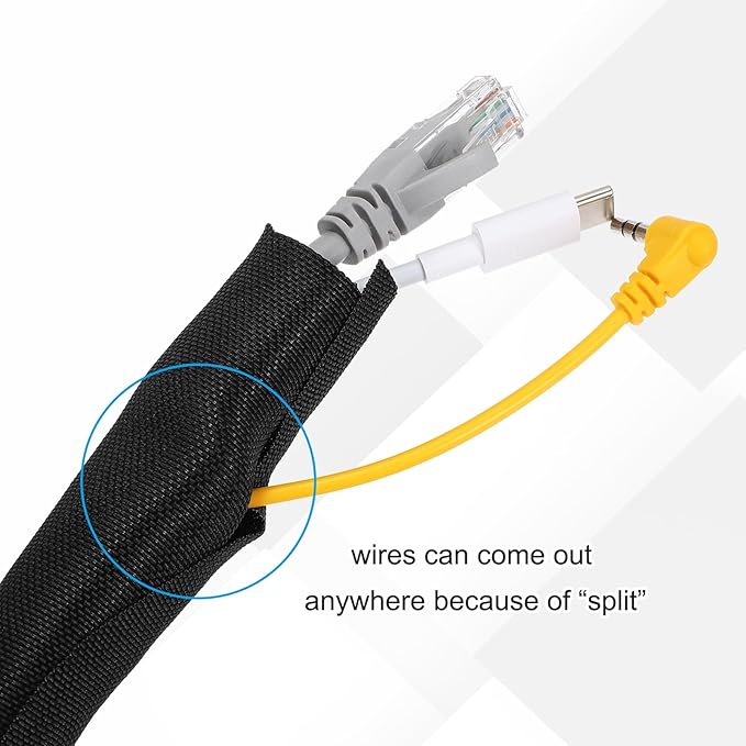 MECCANIXITY 1-1/5 Inch ID Split Loom Tubing 10ft Polyester Cord Protector Wire Cable Sleeve for USB Cable Power Cord, Black