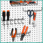 Coume 6 Pcs Pegboard Screwdriver Holders Organizer Pegboard Plier Holders Stainless Steel Peg Board Tool Utility Hooks Accessories Shelving Display Multi-Ring Tool Racks for Shop Store(Black)