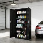 VINGLI Metal Garage Storage Cabinet with 2 Doors and 5 Adjustable Shelves, 71" Tall Steel Lockable File Cabinet, Locking Tool Cabinets for Home Office Garage Gym School (Black)