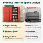 Greenvelly 63" H Metal Storage Cabinet Black Red, Locking Metal Cabinet, Store Tools, Clothes, Tableware and Toiletries, Garage Cabinets with Adjustable Shelves for Office, Home, Garage, Pantry