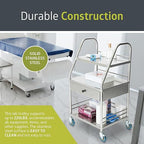 Pearington Rolling Medical and Lab Cart with 3 Shelves & Drawer, Transportable Workstation, Stainless Steel Mobile Storage Cart for Clinic, Salon, and More, 21.22'' L x 17.29'' W