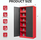Letaya Metal Storage Cabinets with Lock, 71" Tall Locker Organizer Steel Cabinets, Adjustable Shelves 2 Doors for Home, Office, Warehouse,Garage,Industrial,Employee Lockers (Style B, Black Red)