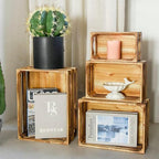 Large Wooden Crates Set of 4 Decorative Storage Box with Handles, Rustic Torched Brown Farmhouse Wooden Crates for Display, Organizer Container Baskets Box for Kitchen, Pantry, Bedroom