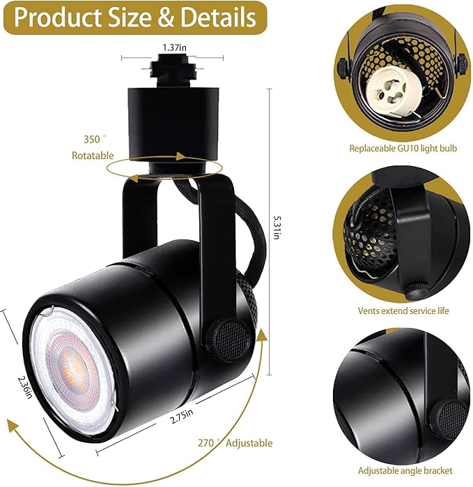 GU10 LED Black Track Lighting Complete Kit, Dimmable H Type 14.76FT Track Rails,4000K Natural Light 12 Packs GU10 LED Bulbs Ceiling Spotlight Fixture, an Cost-Effective Lighting Solution