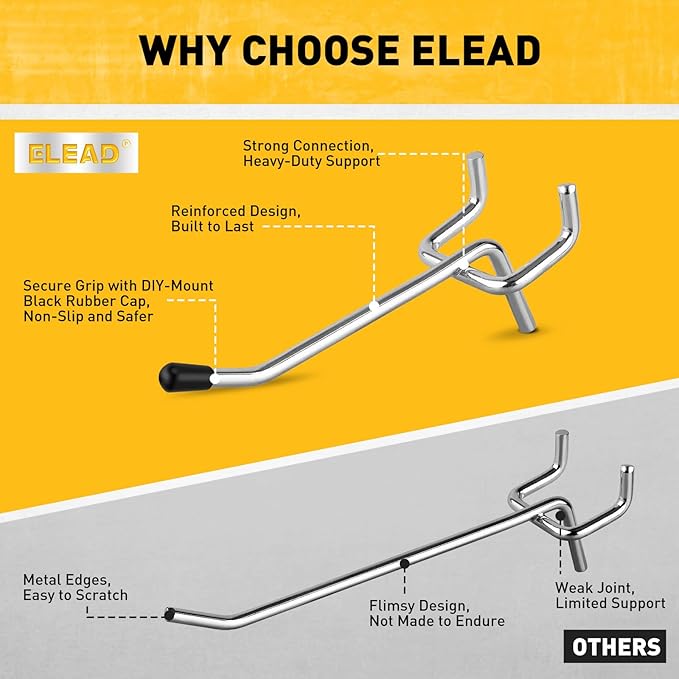 ELEAD 55-Piece 2 Inch Pegboard Hooks, Heavy Duty Peg Board Organizer Accessories, Peg Board Tool Hangers Fit for 1/4" and 1/8" Pegboard Hanging Tools Garage, Workshop, and Craft Storage