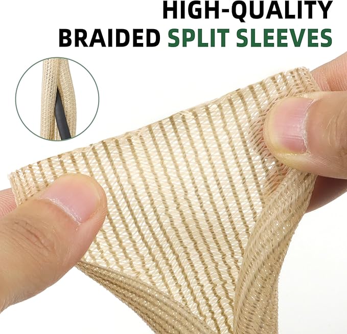 Split Wire Loom Tubing, Cable Protector Sleeve, Braided Cable Management for TV/Computer/Home Theater/Engine Bay, Cord Protectors from Pets No Chew (Wood Color, 3/8"-25ft)