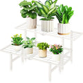 2 Tier Metal Foldable Plant Stand Outdoor Indoor Waterproof, Stackable Heavy Duty Outdoor Plant Shelf, Ladder Plant Stands Display Rack for Garden Window, White