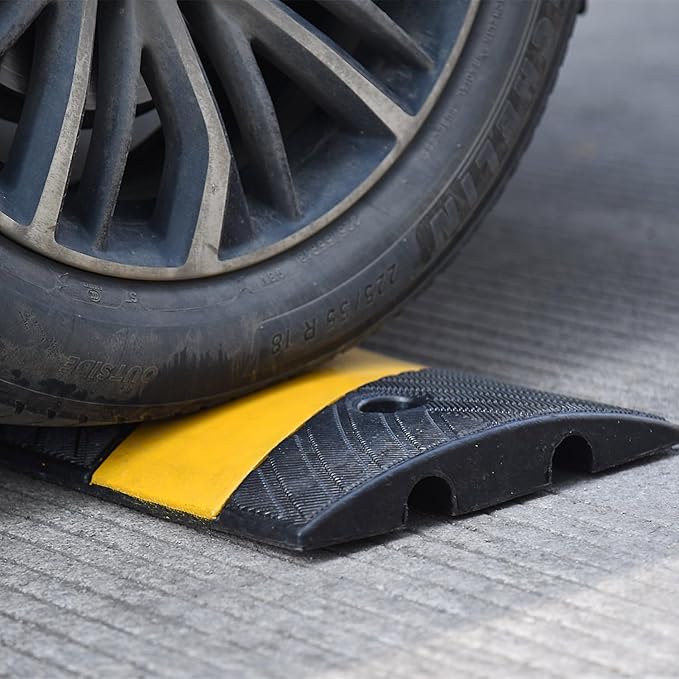 6' Ft 72" Inch Heavy Rubber Speed Bump Hump, 1-Piece Integrated Cable Cover Ramp, Installation Parts Included, Road Safety Bumps for Garage Parking Lot, Speed Control (72" Speed Bump x 2Pcs)