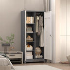 LUCYPAL Metal Garage Storage Cabinet,Broom Closet Storage Cabinet with Locking Doors and Shelves,Cleaning Tool Cabinets with Hanging Rods for Kitchen,Garage,White&Grey 65" H