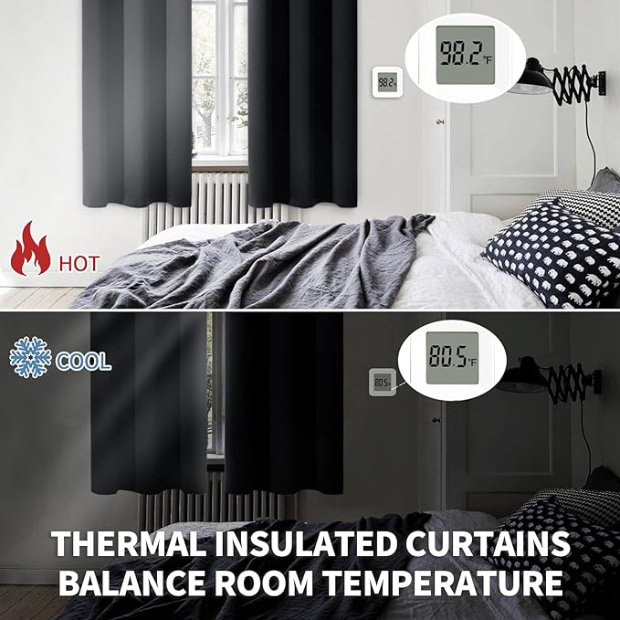 BGment Blackout Curtains - Grommet Thermal Insulated Room Darkening Bedroom and Living Room Curtain, Set of 2 Panels (70 x 84 Inch, Black)